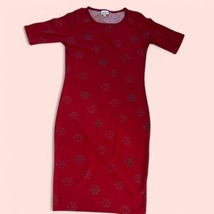 LuLaRoe Red Midi Bodycon Dress with Crew Neck and Raglan Sleeves